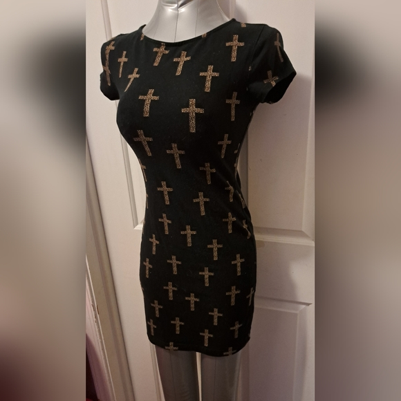 Forever 21 Leopard Print Black Crucifix Mini Dress Sz S - Picture 6 of 8